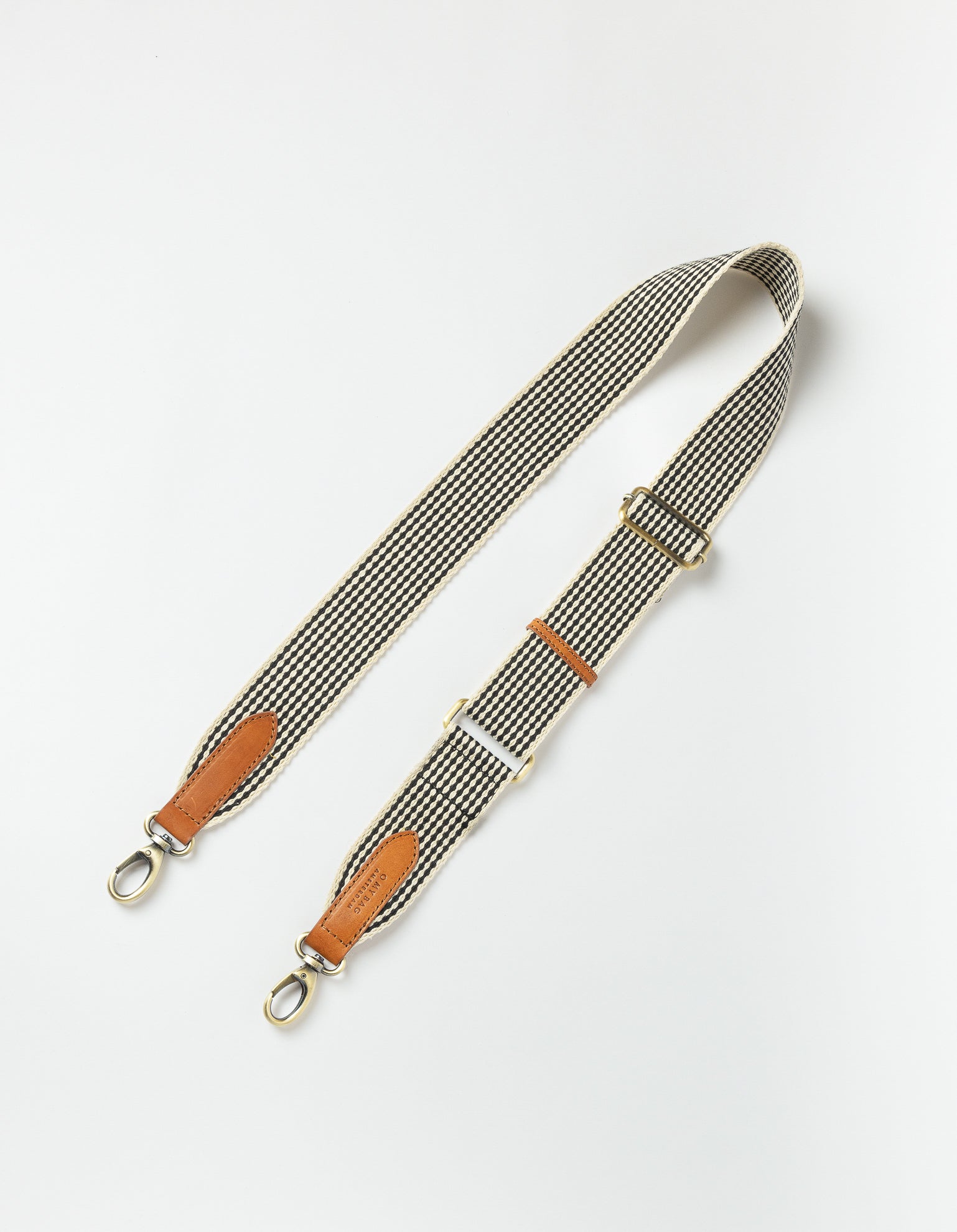 Webbing Strap Black Checkered with cognac Leather