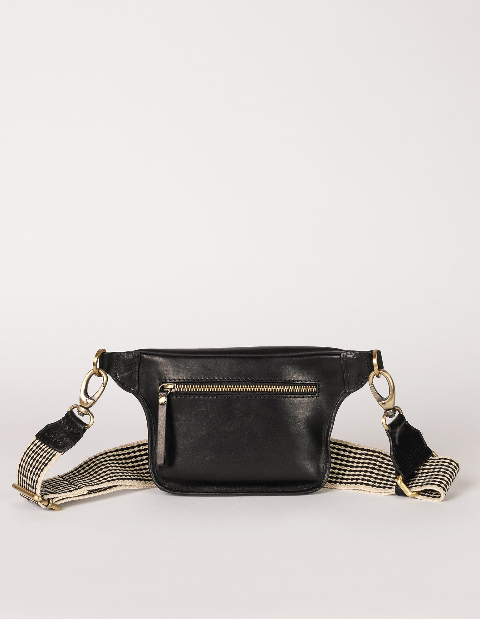 Black Leather womens fanny pack. Square shape with an adjustable strap. Back product image