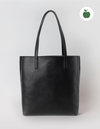 Georgia Tote in black apple leather. Front product image.