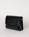 Harper Black Leather crossbody handbag. Side angle product image.