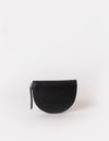 Laura Purse Black Classic Leather. Round moon shape coin purse unisex wallet. Back product image.