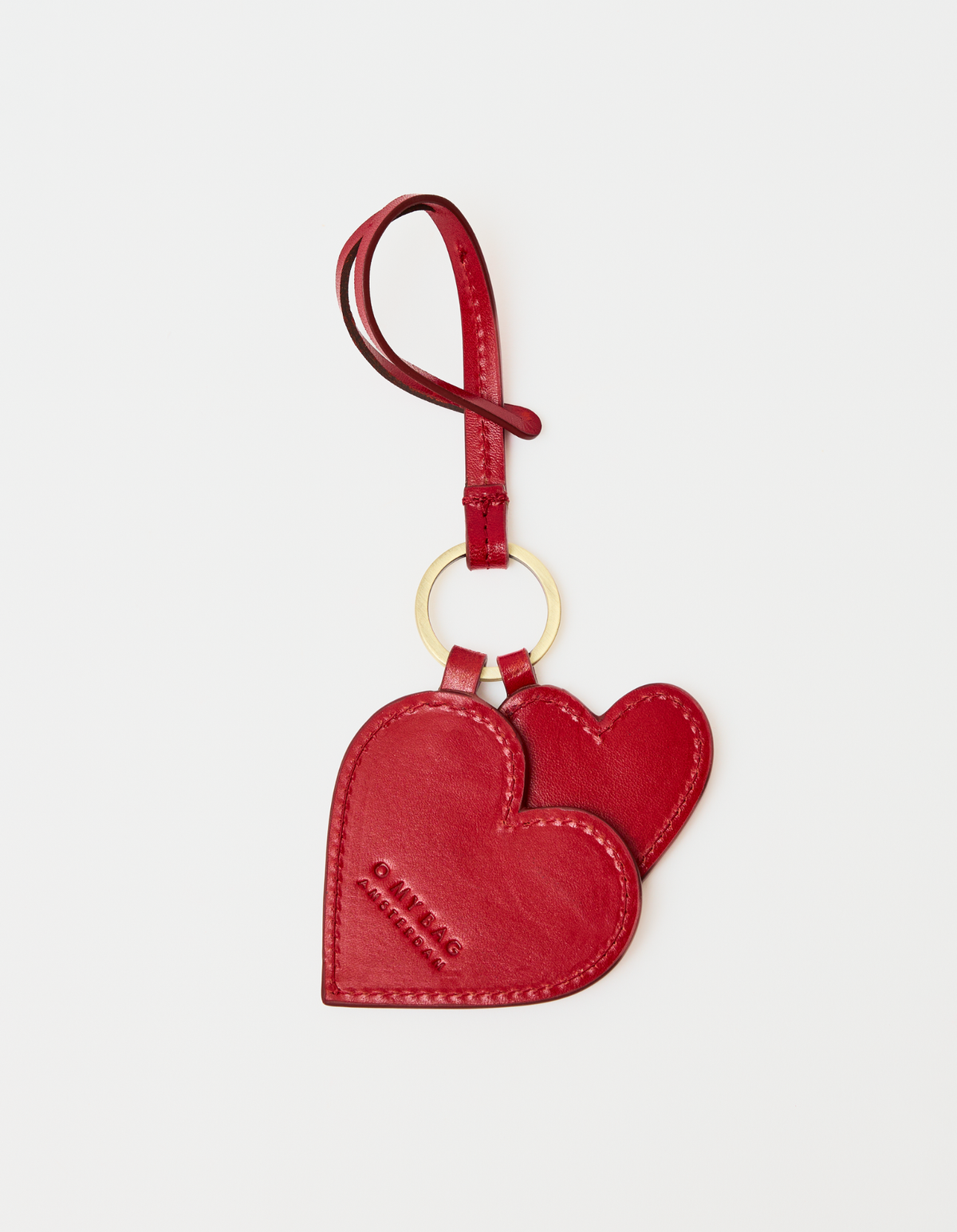 Hearts Bag Charm - Red Glazed Leather