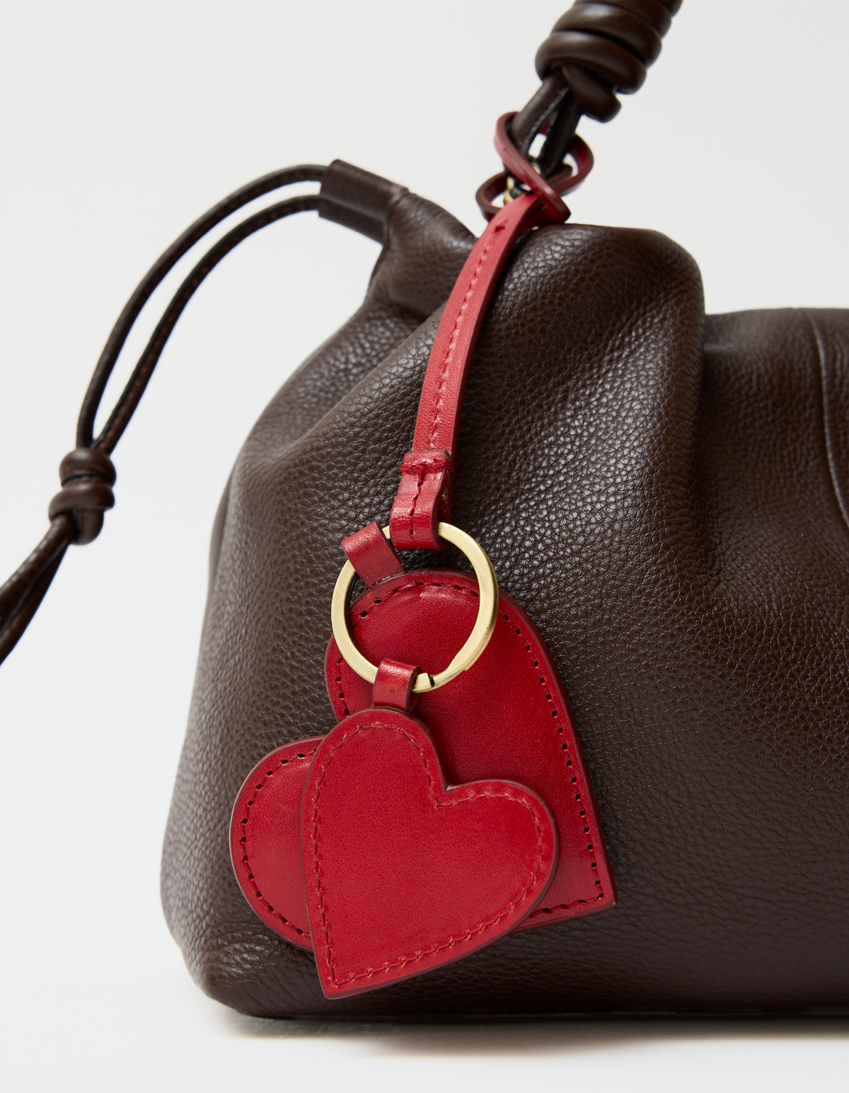 Hearts Bag Charm - Red Glazed Leather