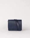 Front product image of Audrey Mini midnight blue classic leather crossbody bag with shoulder leather strap