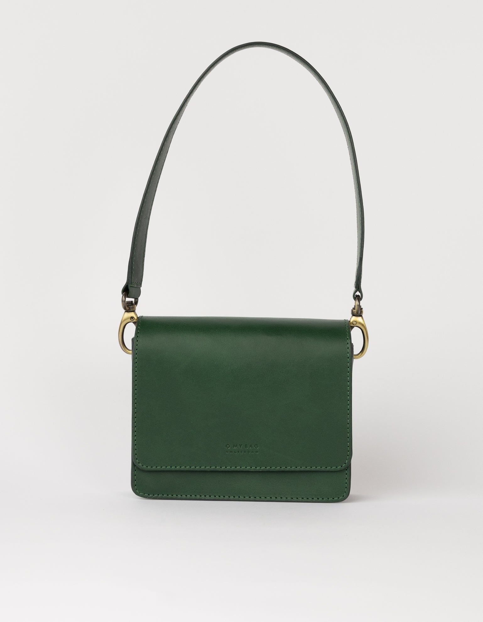 Front product image of Audrey Mini pine green classic leather crossbody bag with shoulder leather strap