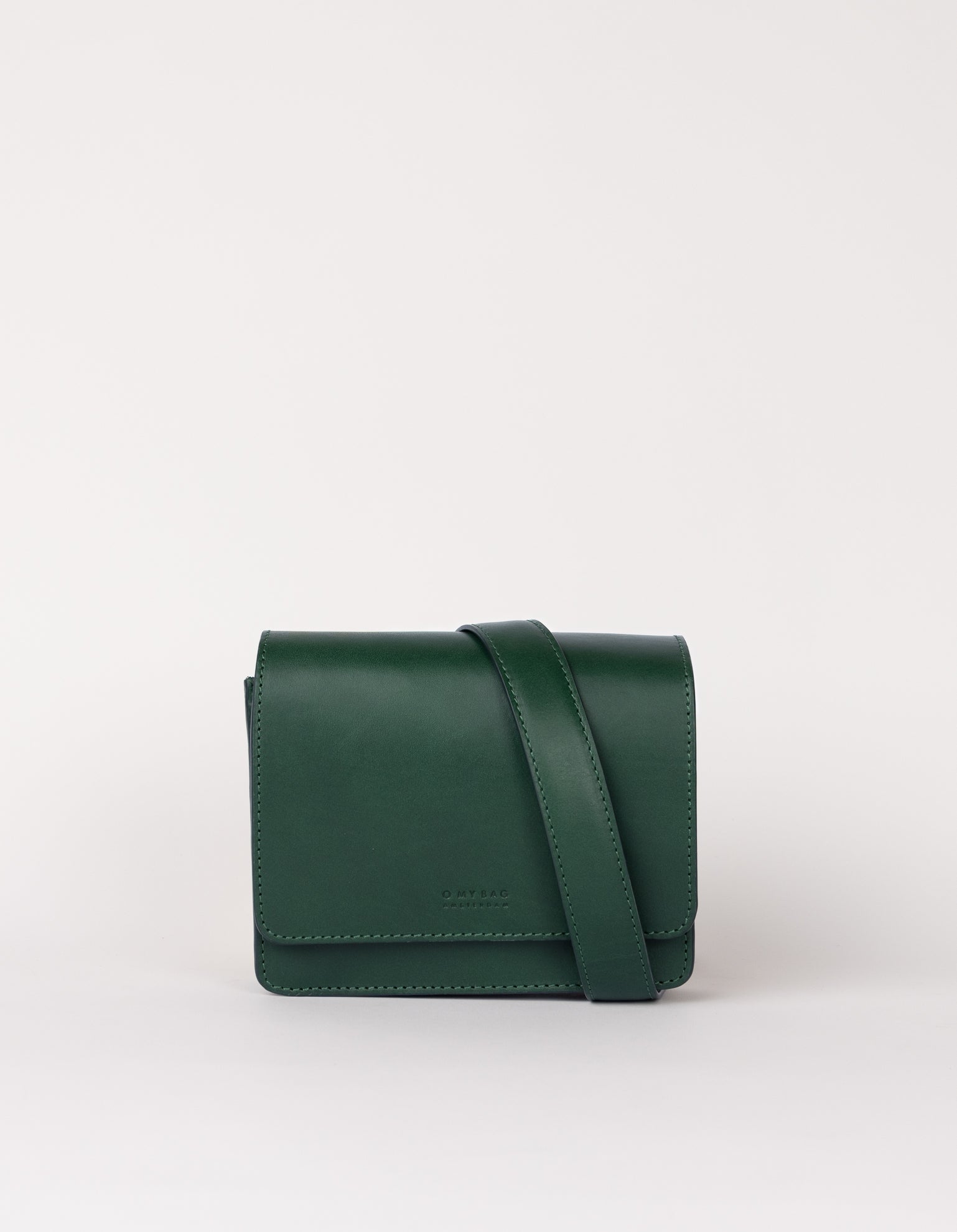 Front product image of Audrey Mini pine green classic leather crossbody bag with shoulder leather strap