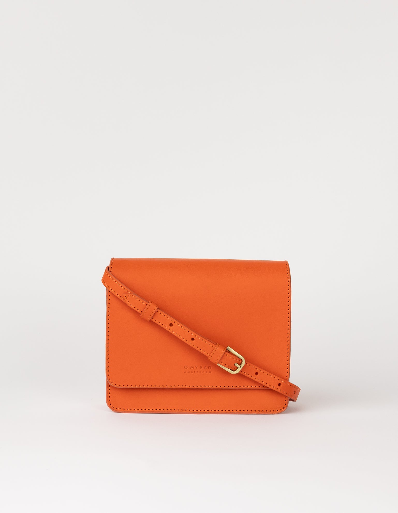 Front product image of Audrey Mini tangerine classic leather crossbody bag with adjustable leather strap