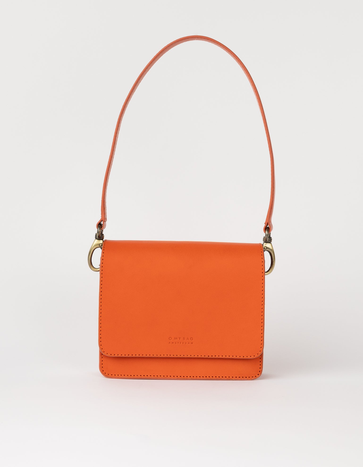 Front product image of Audrey Mini tangerine classic leather crossbody bag with shoulder leather strap