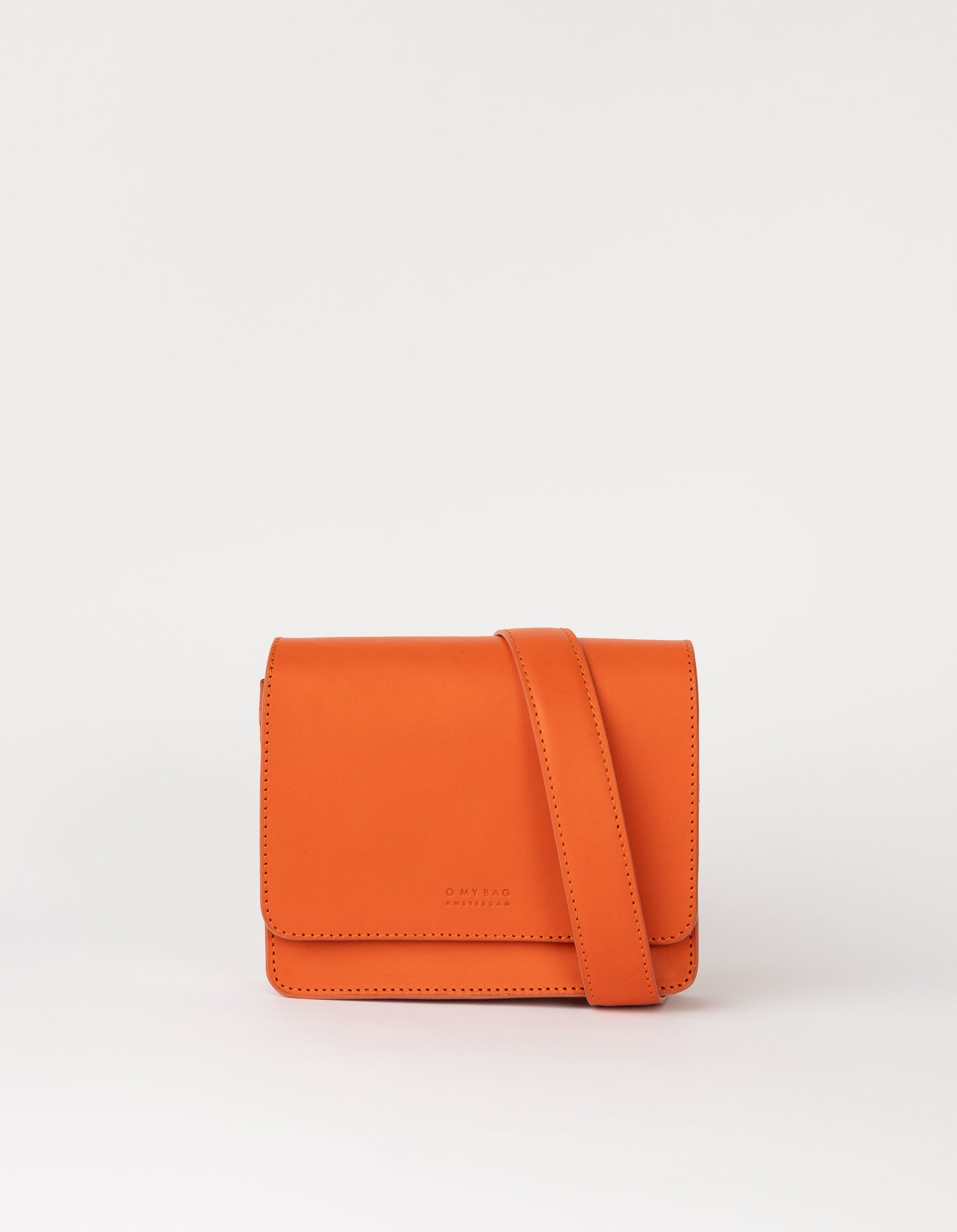 Front product image of Audrey Mini tangerine classic leather crossbody bag with shoulder leather strap