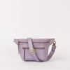 Front view of Beck's Bumbag in Lavender with the strap