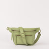 Front view of Beck's Bumbag in Tea Green with the strap