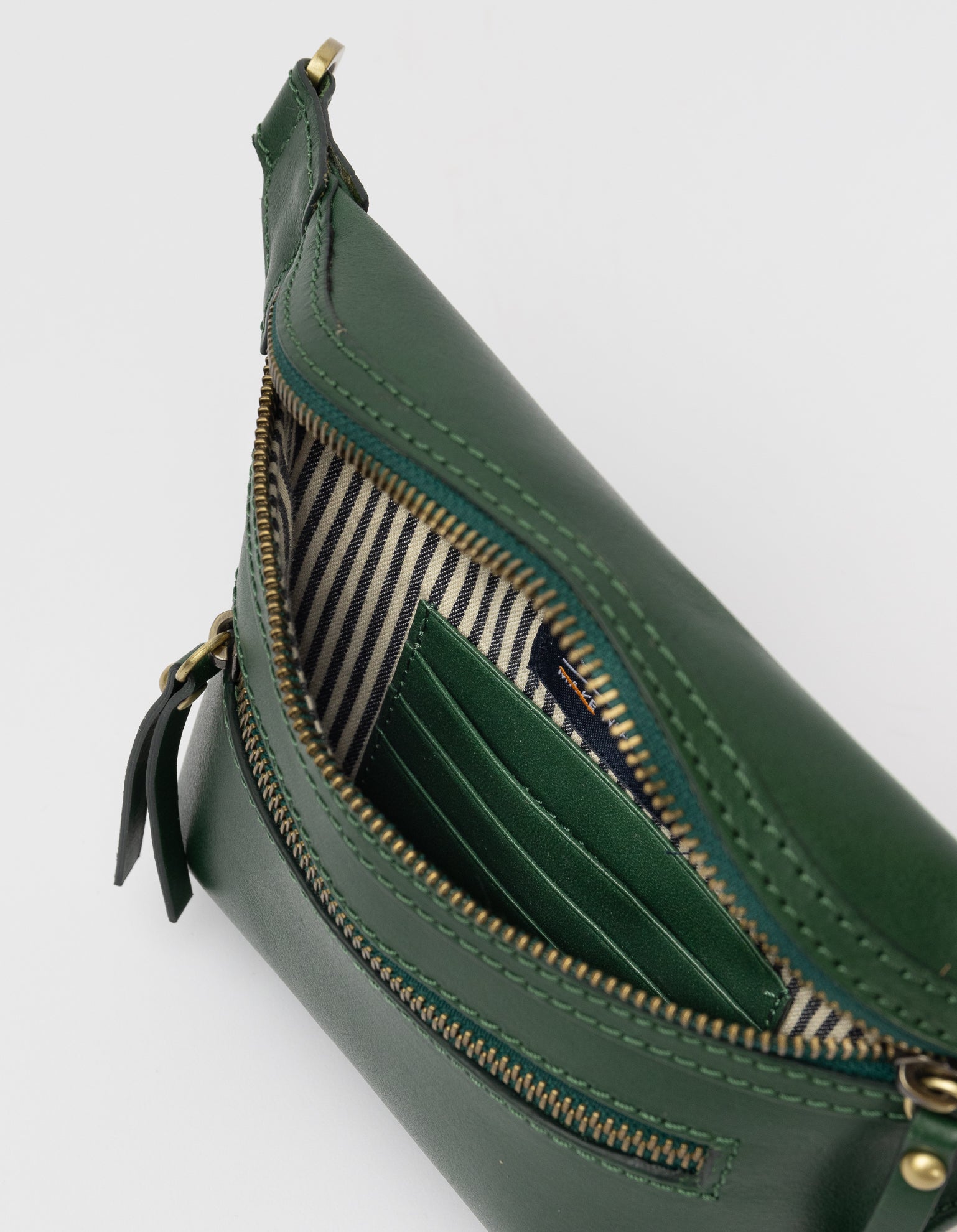 Inside product image of Beck's Bum Bag pine green classic leather fanny pack