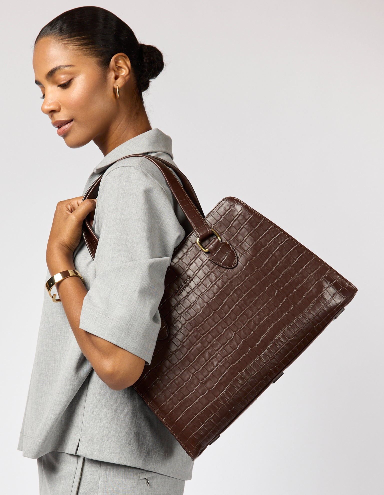 Blair - Schokobraun Kroko-geprägtes Leder