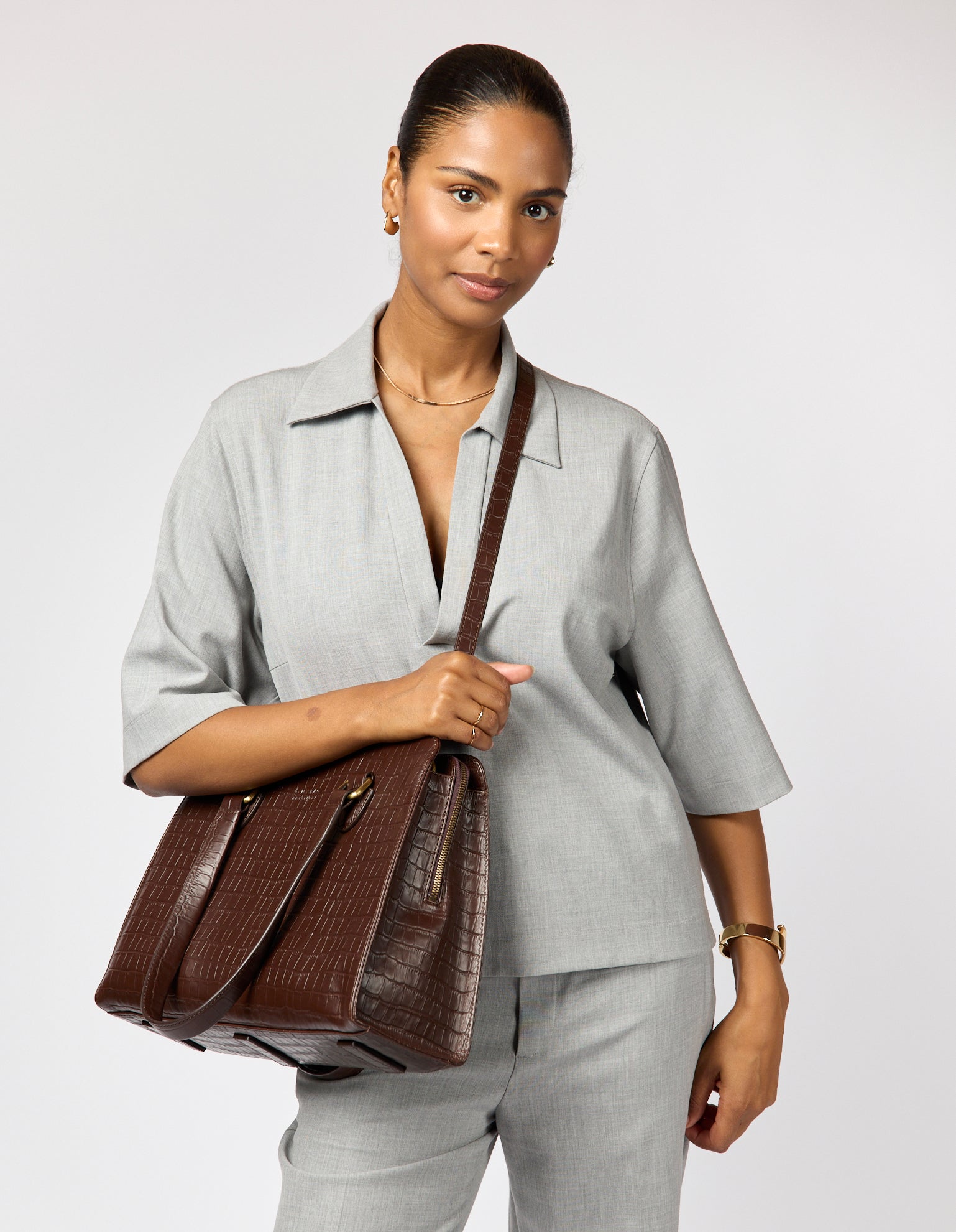 Blair - Schokobraun Kroko-geprägtes Leder