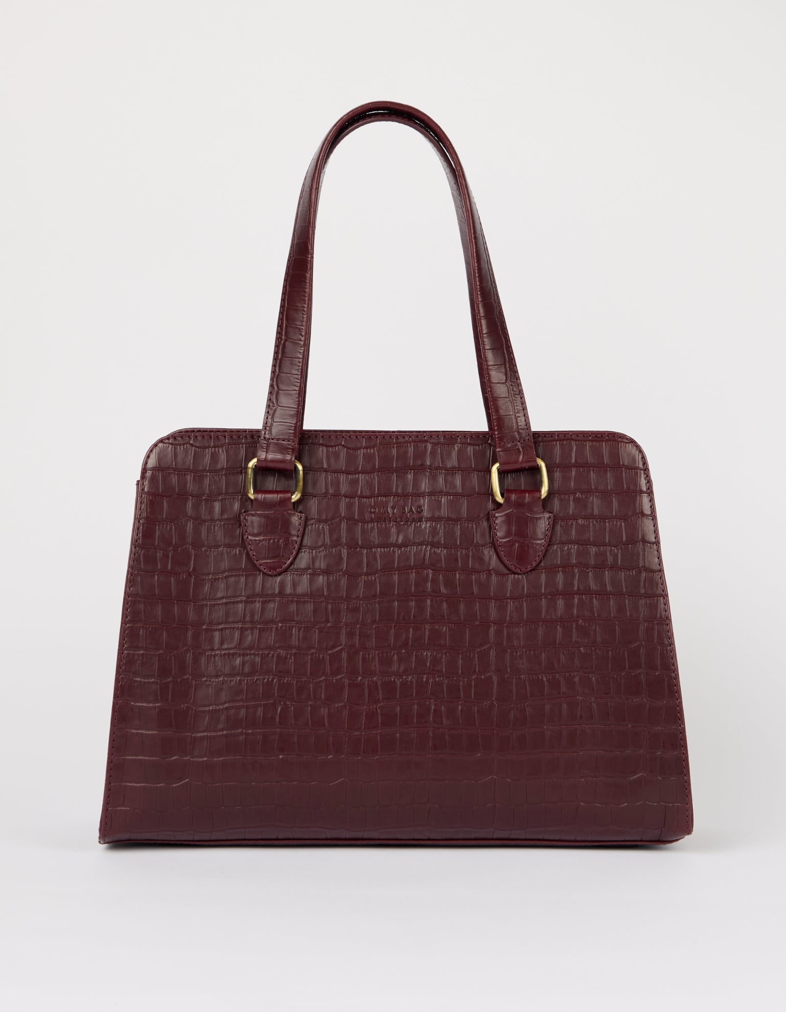 【美品】Oribianco leather bag Blair - Dark Cherry Croco Print Leather