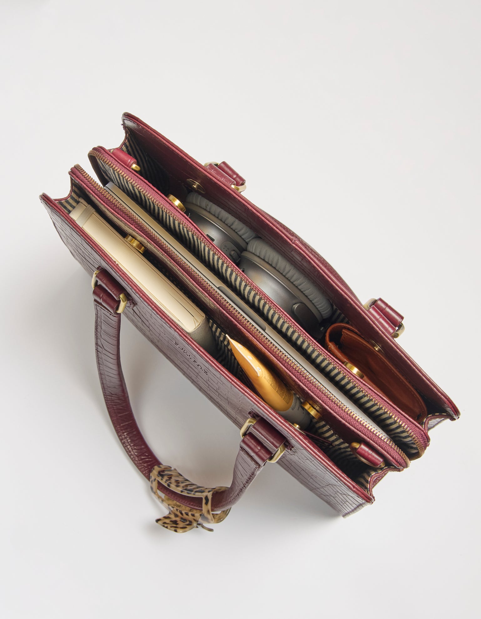 【美品】Oribianco leather bag Blair - Dark Cherry Croco Print Leather