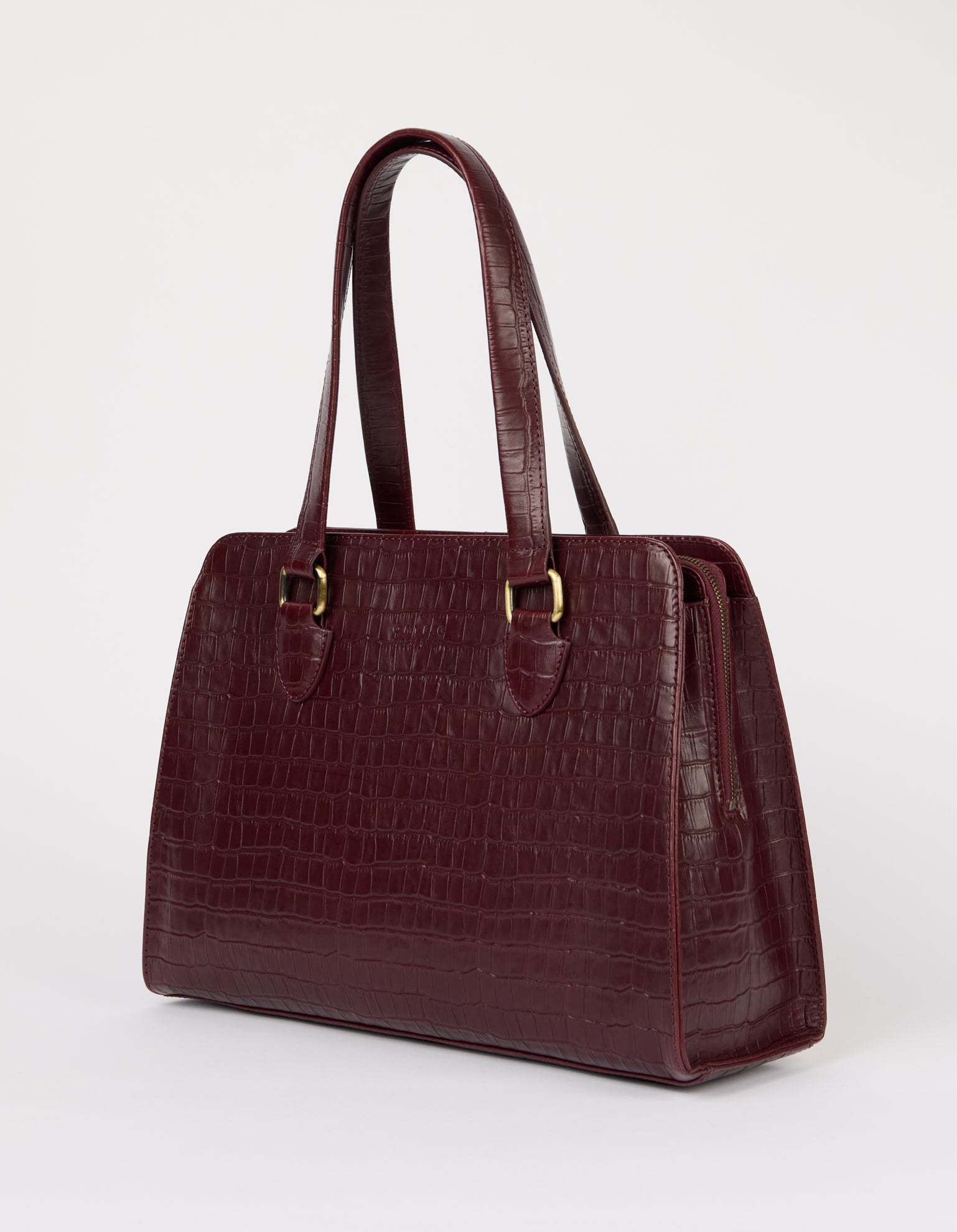 【美品】Oribianco leather bag Blair - Dark Cherry Croco Print Leather