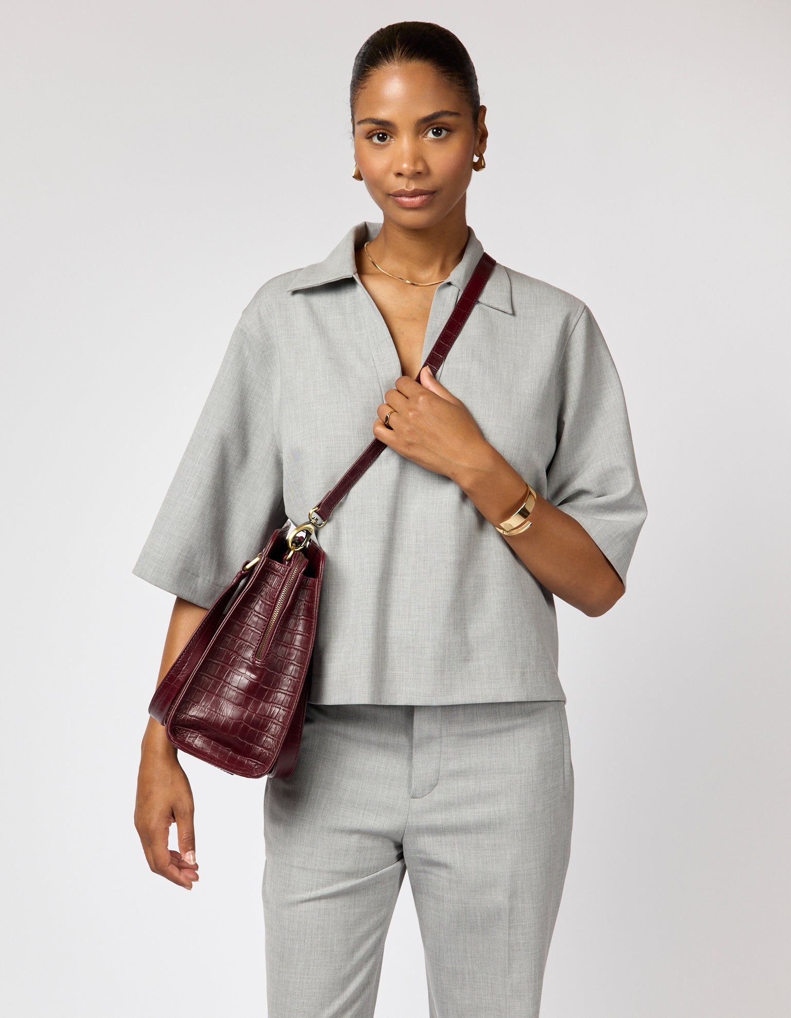 Blair - Dark Cherry Croco Print Leather