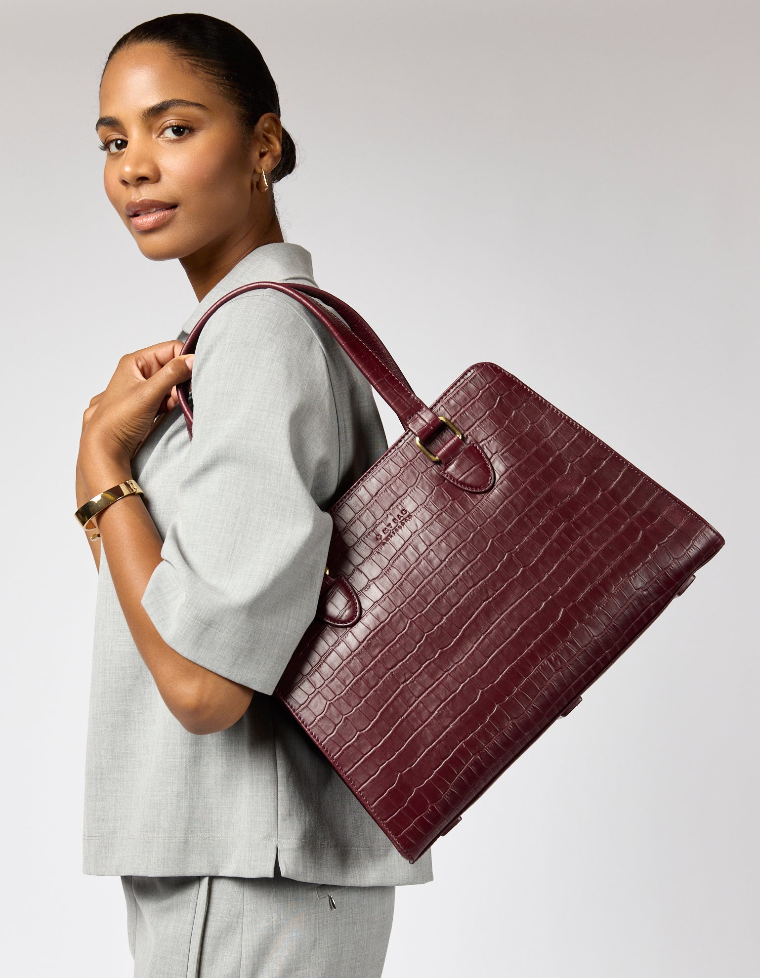 Blair - Dark Cherry Croco Print Leather