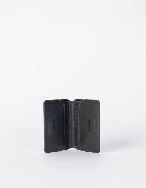 Small black card case. Square shape. Inside image
