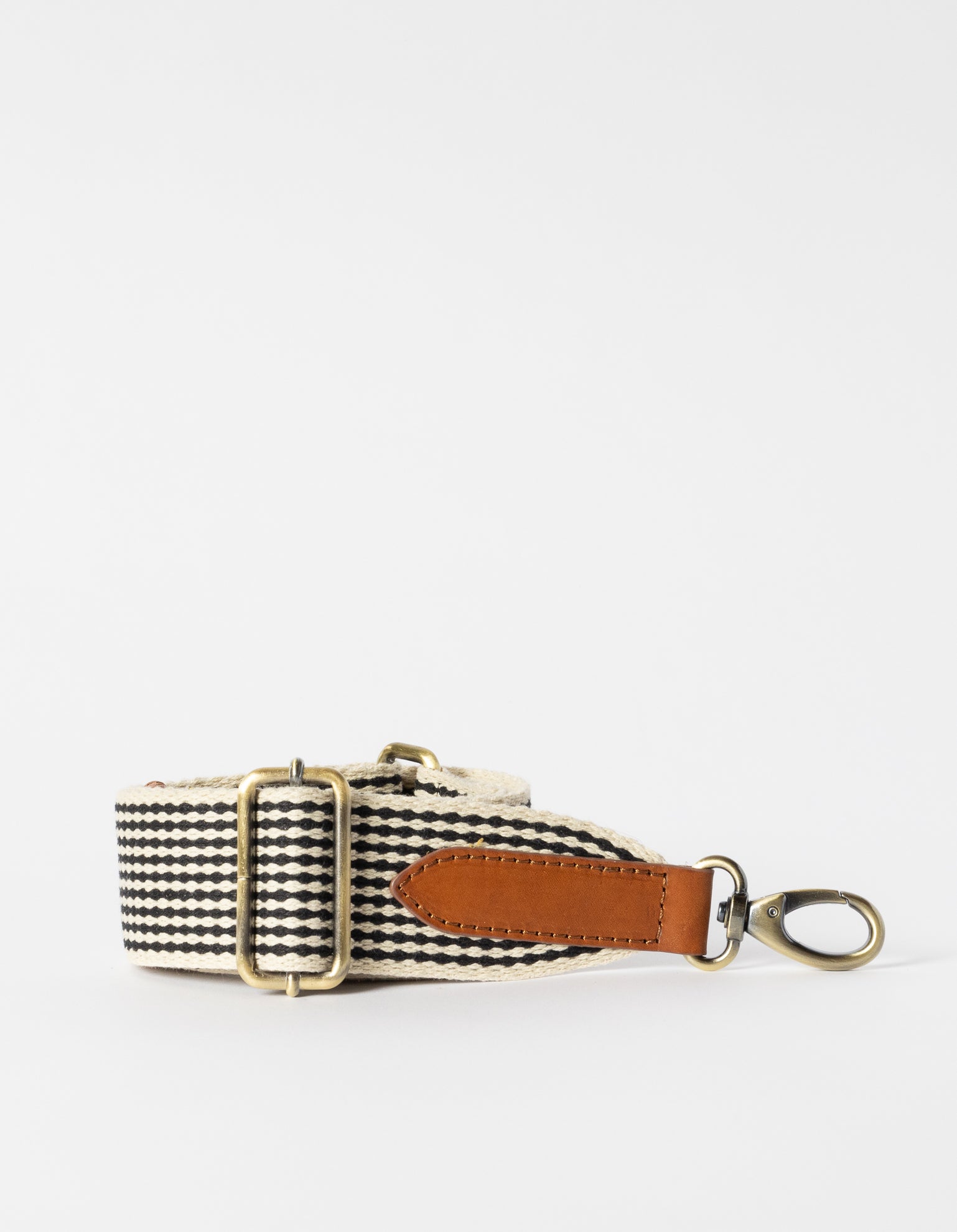 Webbing Strap Black Checkered with cognac Leather