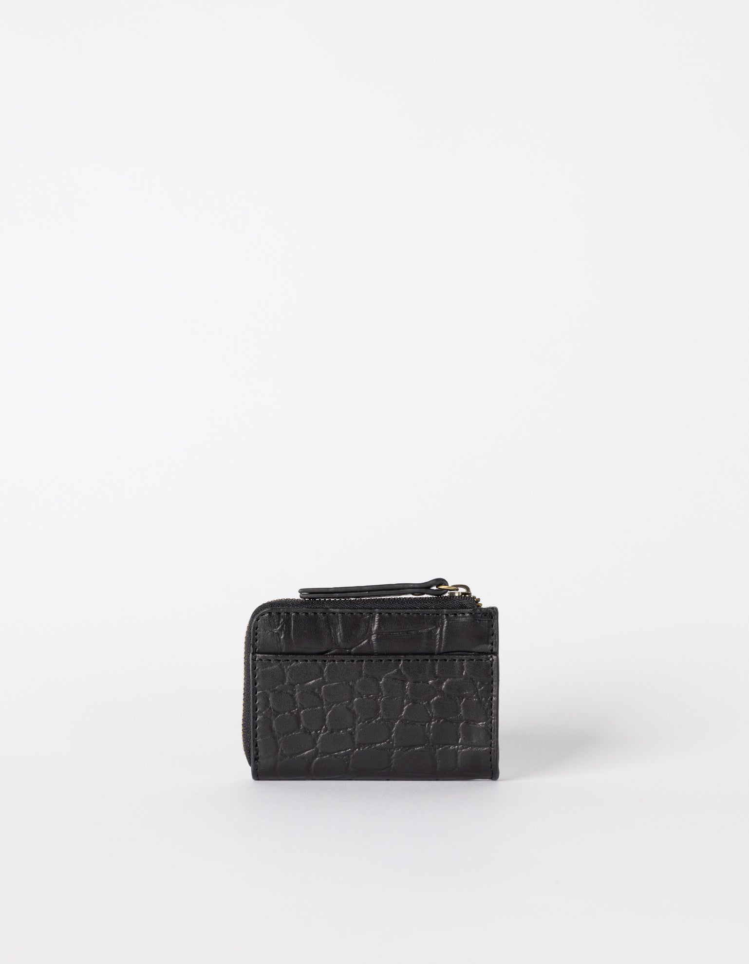 Small Black Croco coin purse. Square shape. Back image
