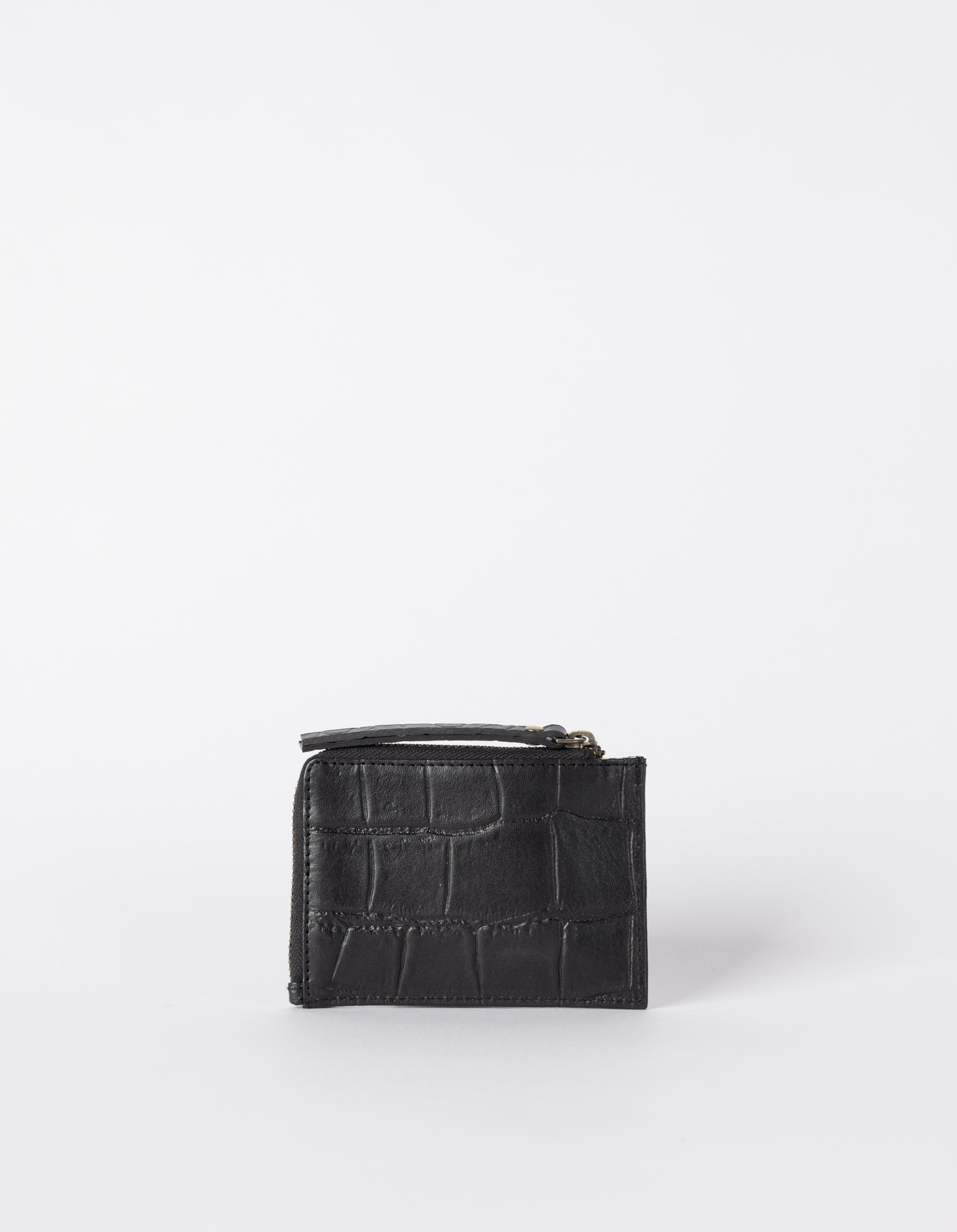 Small Black Croco Leather coin purse. Square shape. Back image