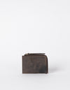 Small Dark Brown Hunter Leather coin purse. Square shape. Front image