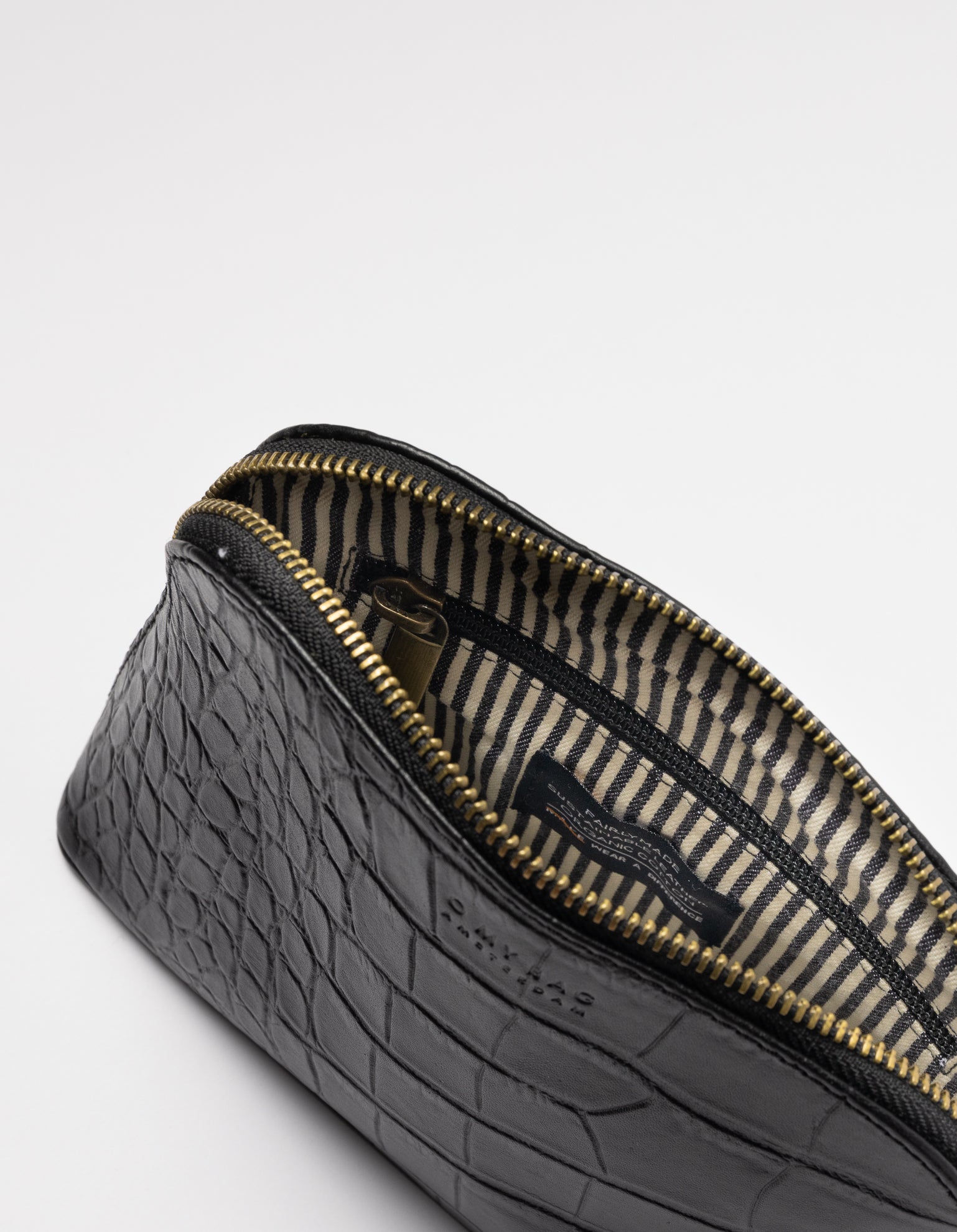 Cosmetic Bag Black Croc Leather Inside