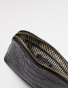 Cosmetic bag. Rectangle shape, black croco leather. Inside picture