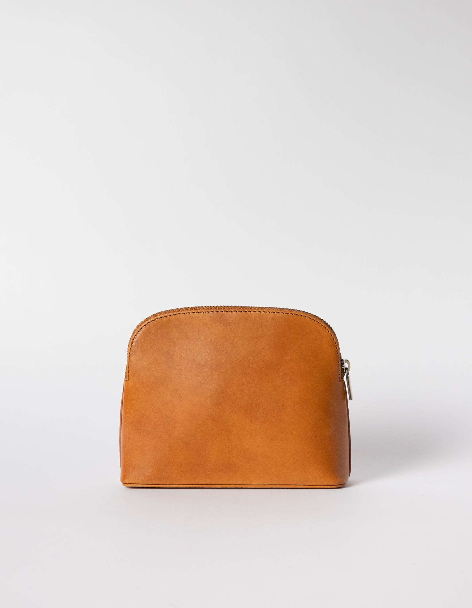 Cosmetic bag. Rectangle shape, cognac classic leather. Back picture