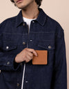 Alex fold over wallet in wild oak soft grain leather. Second Male Model product image.