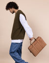 Camel Leather business bag. Model product image.