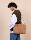 Camel Leather business bag. Model product image.