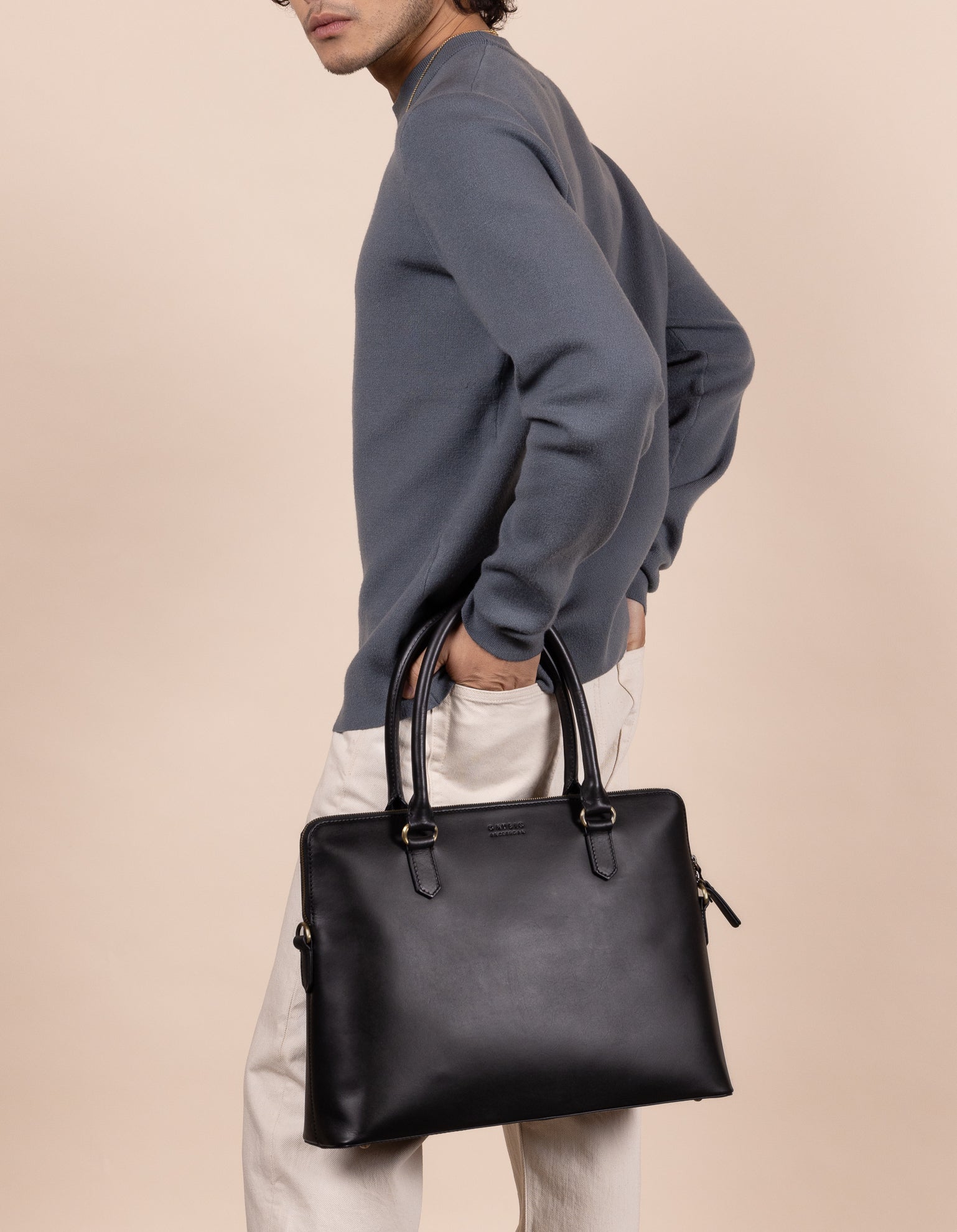 Model Image with Black Hayden Work Bag