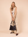 Model image showcasing Sienna black soft grain leather crossbody work bag with braided shoulder strap