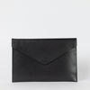 Black Leather 13'' laptop sleeve. Front product image.