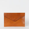 Cognac Leather 13'' laptop sleeve. Front product image.