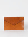Cognac Leather 13'' laptop sleeve. Front product image.