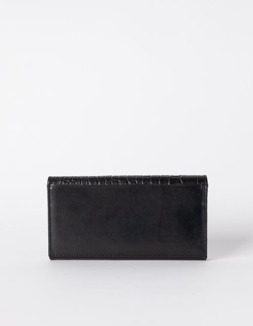 Black Croco wallet. Envelope shape. Back product image.