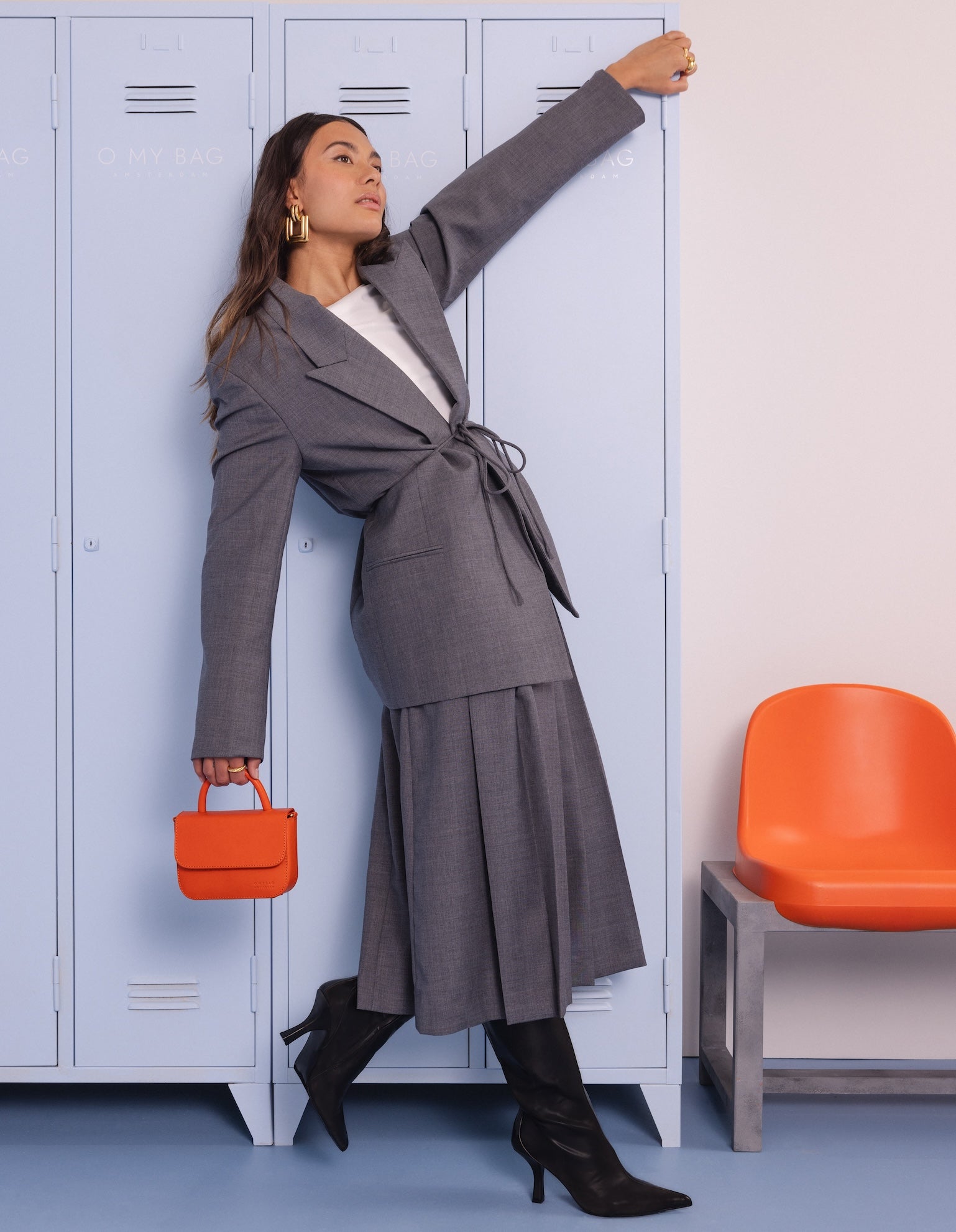 Campaign image of Nano Bag tangerine classic leather crossbody bag