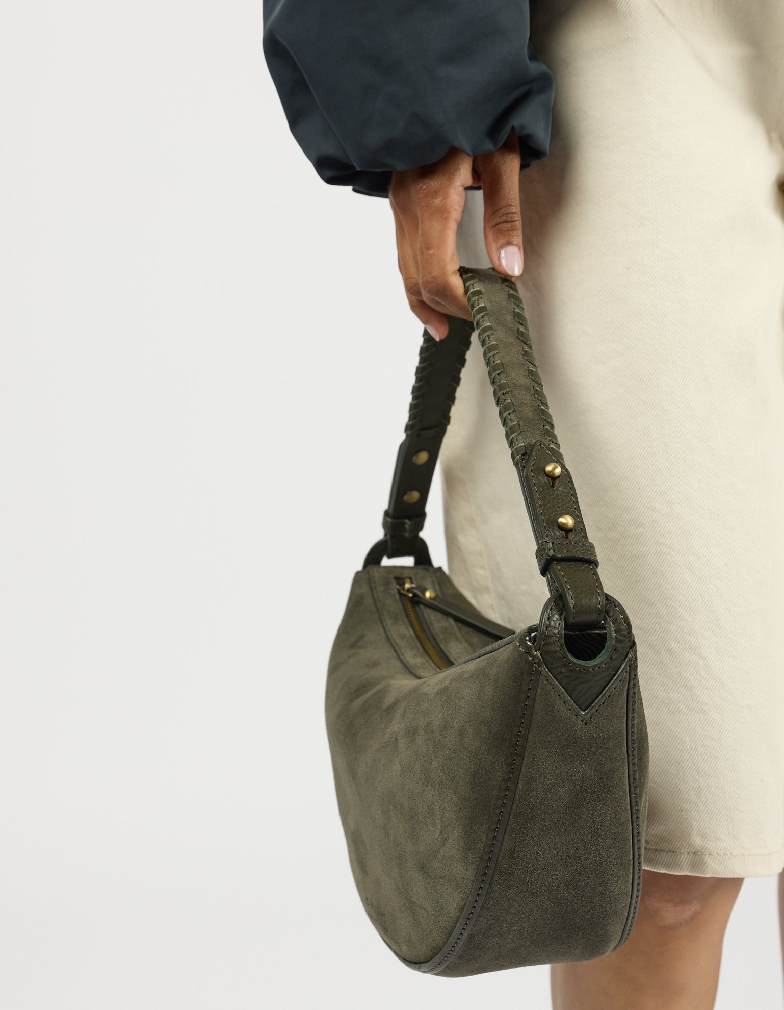 Leo Midi Crossbody Strap - Moss Suède
