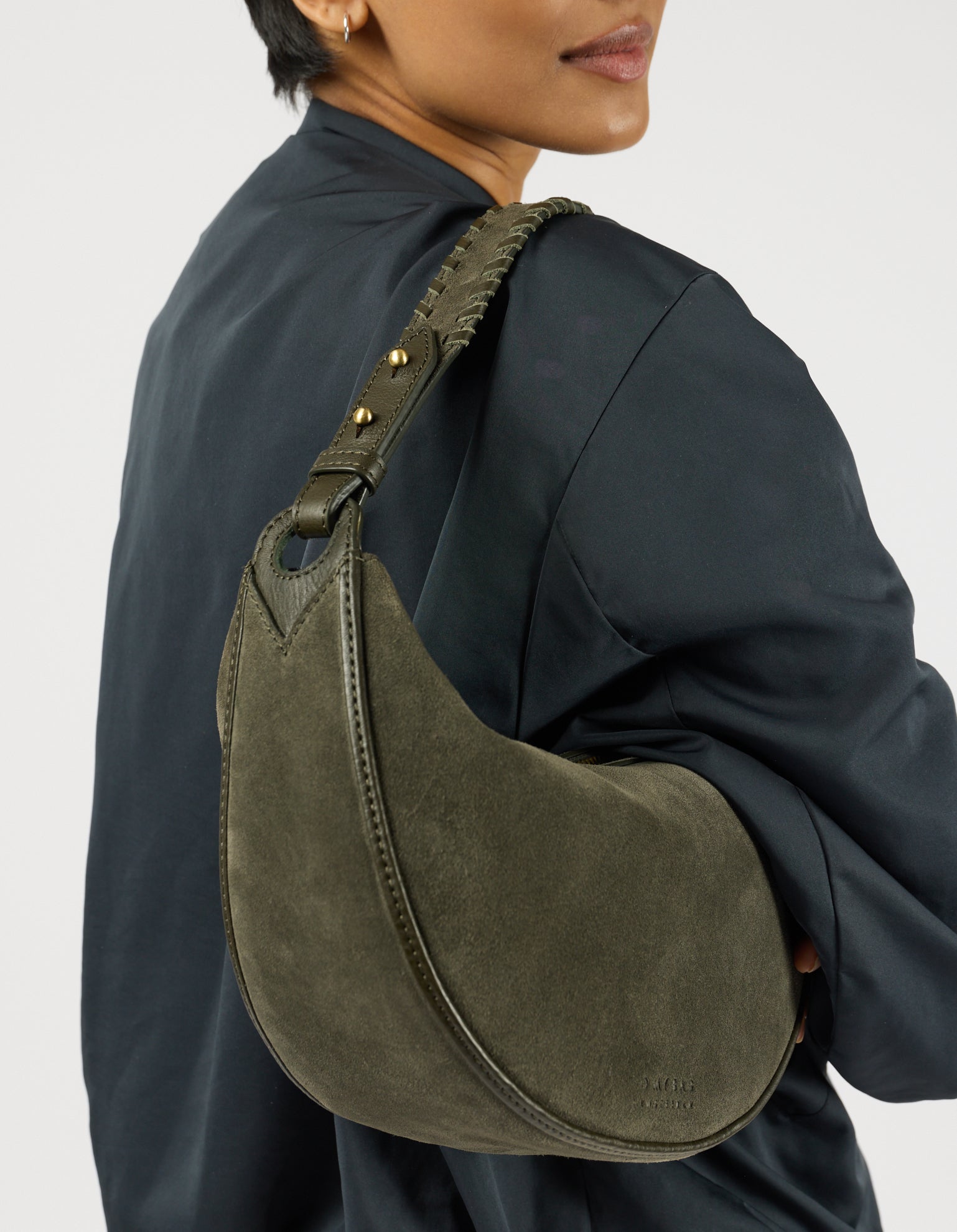 Leo Midi Crossbody Strap - Moss Suède