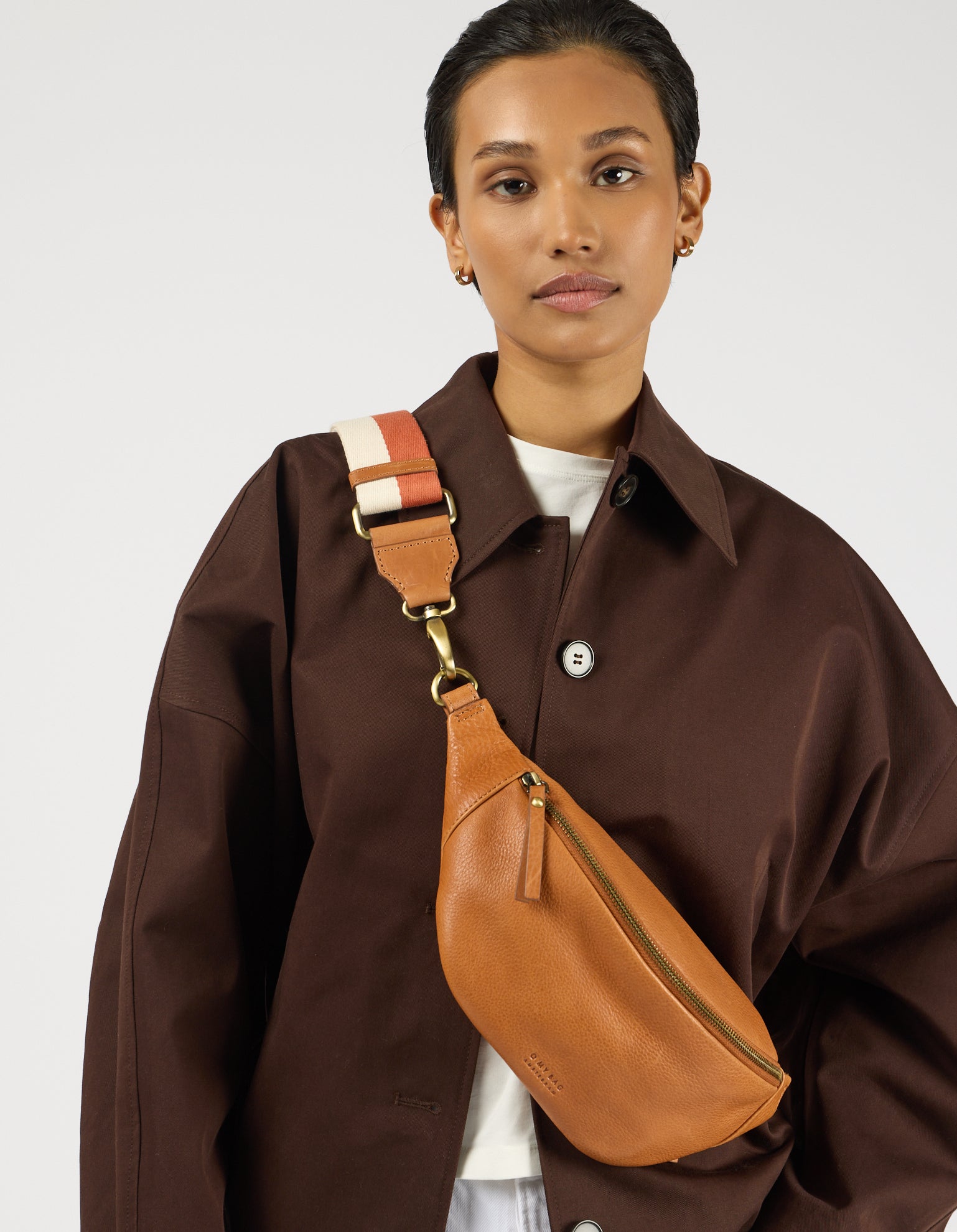 Niko Bum Bag w/Webbing Strap Striped - Wild Oak Soft Grain Leather