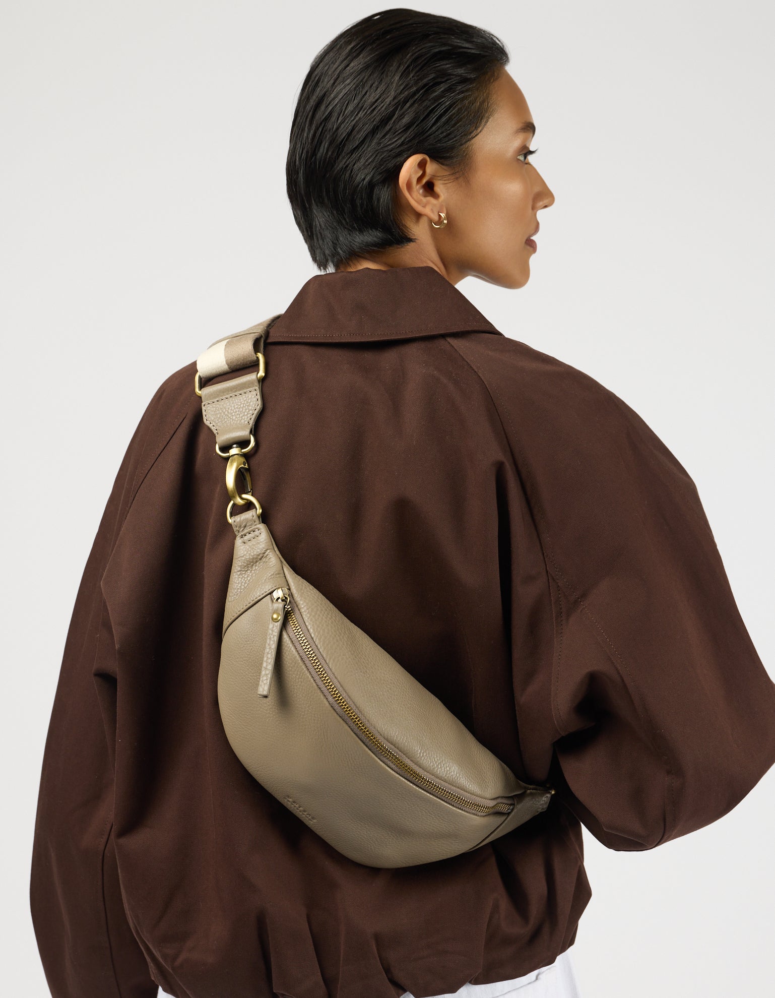 Niko Bum Bag w/Webbing Strap Striped - Clay Soft Grain Leather