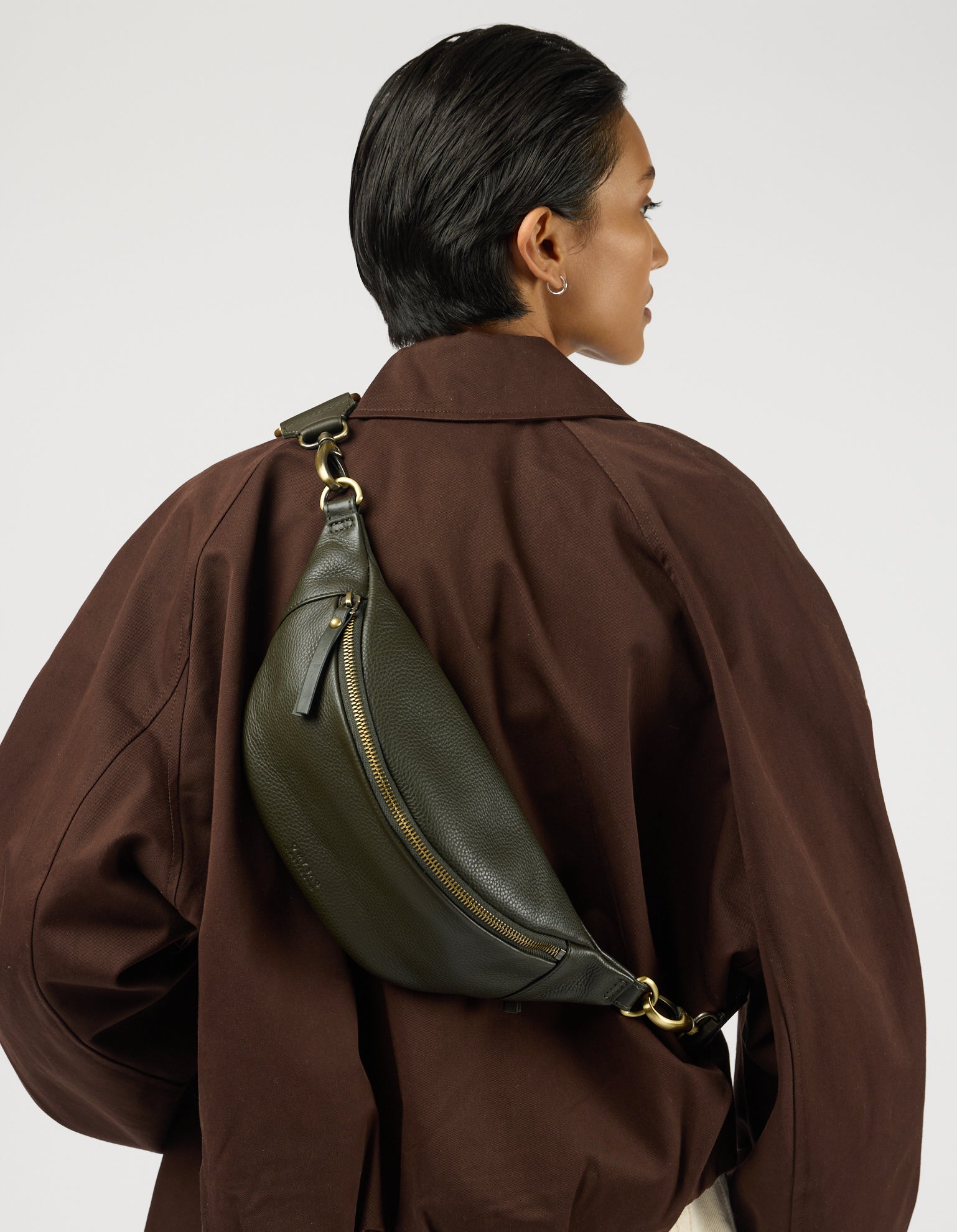 Niko Bum Bag w/Webbing Strap Striped - Moss Soft Grain Leather