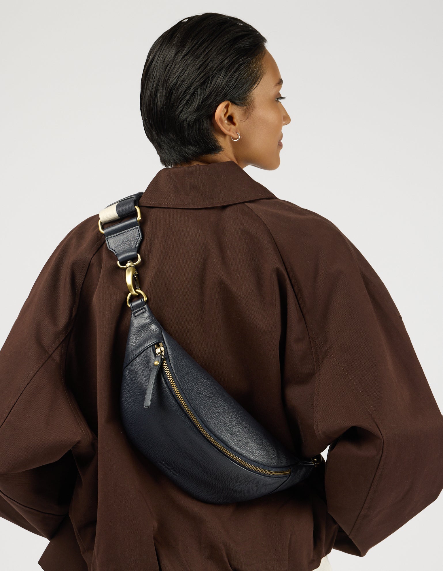Niko Bum Bag w/Webbing Strap Striped - Universe Blue Soft Grain Leather