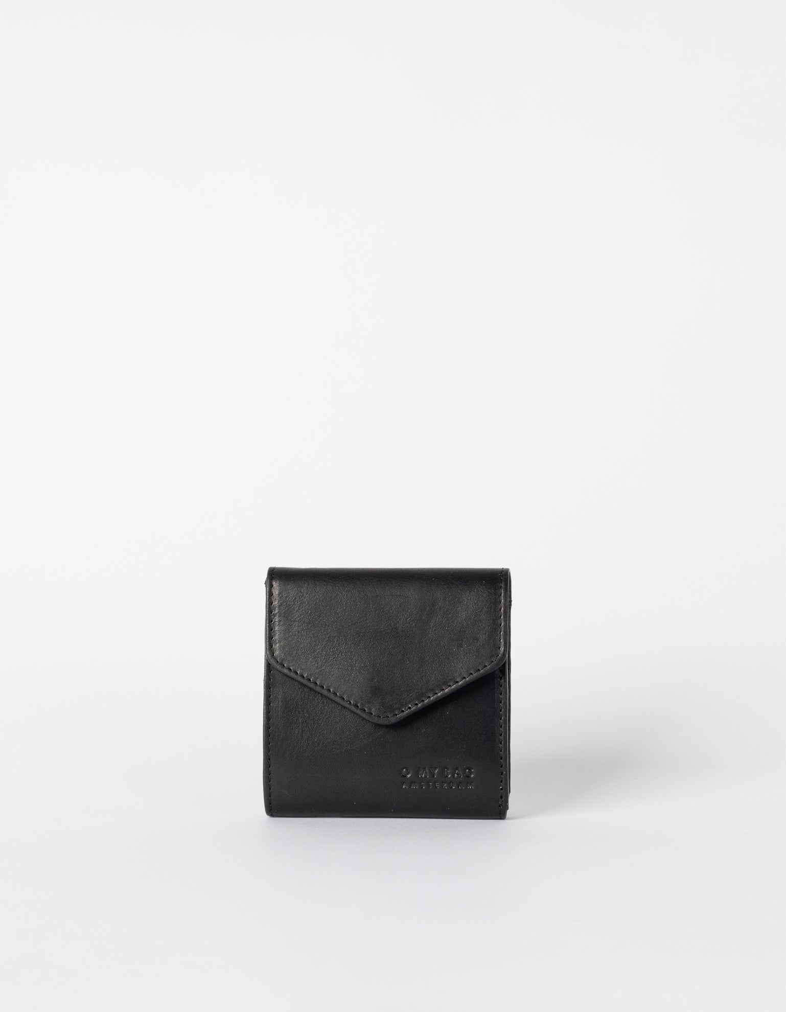 Black wallet. Square Envelope shape. Front product image.