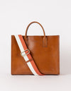 Rectangle shaped leather tote bag - front product image with strap