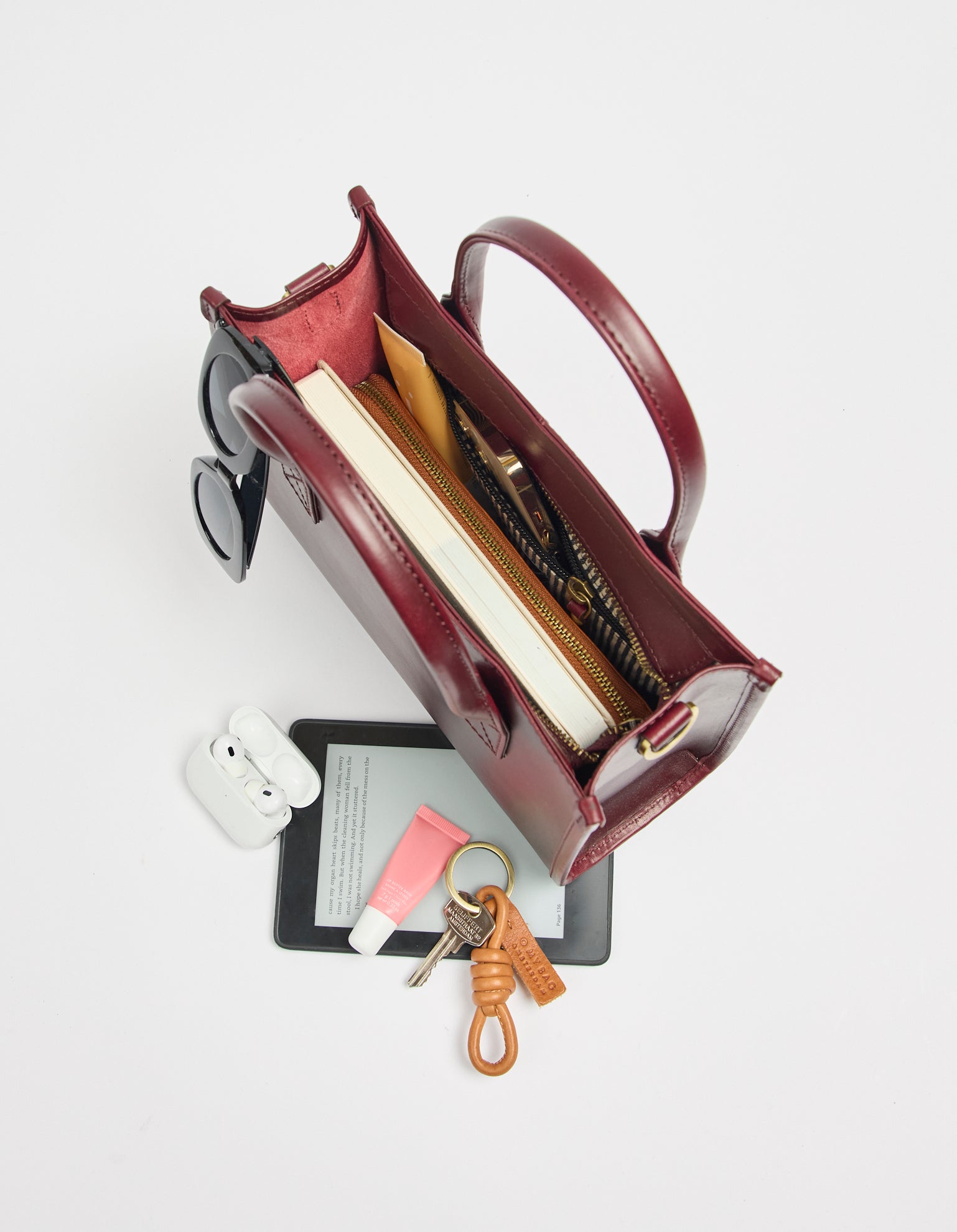 Jackie Midi + Leren Strap - Kersenrood Klassiek Leer